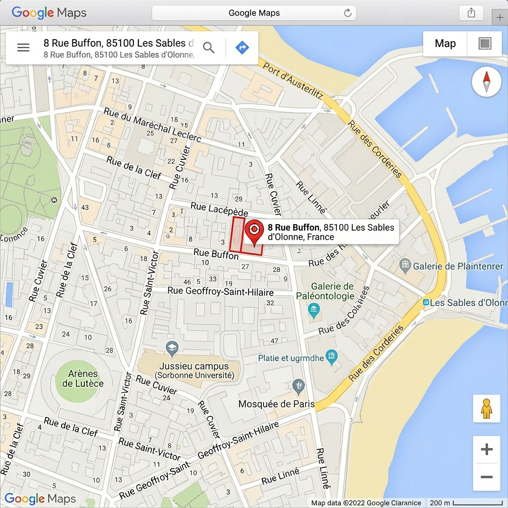 Google Maps view showing the accommodation location in Les Sables-d'Olonne